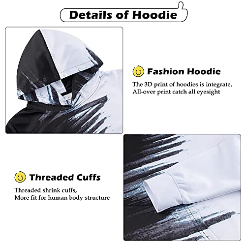 Image of Lovekider Youth Boys Hoody Sweatshirts 14-16 Years Old Teen Casual Hoodies Black White Hip Hop Pullover without Fleece