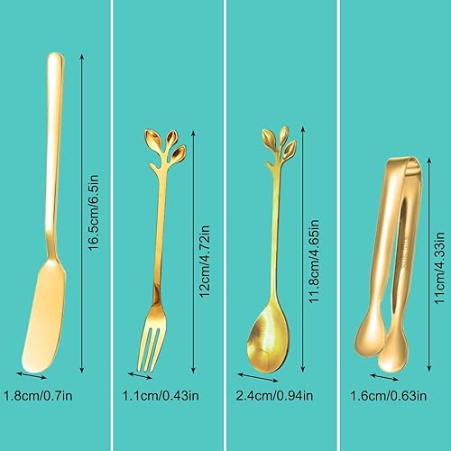 Miniatura 7 de Juego de esparcidor de mantequilla de queso de acero inoxidable dorado de 15 piezas, incluye cuchillos de mantequilla, tenedores y cucharas con