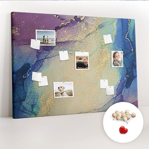 Tableau liège horizontal 140x100 cm en bois avec décor marbre pour notes et photos
