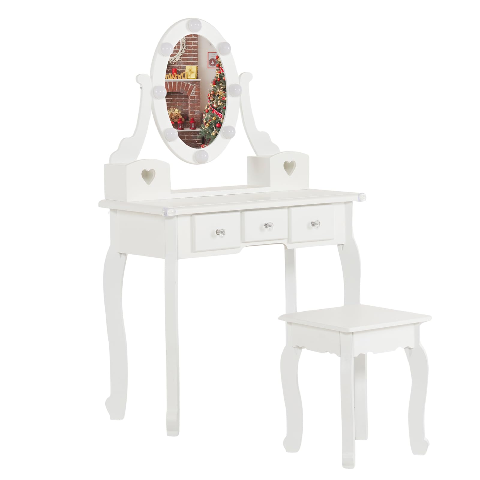 Karl home Kids Dressing Table and Chair with Mirror 3-Color LED Lights Wood