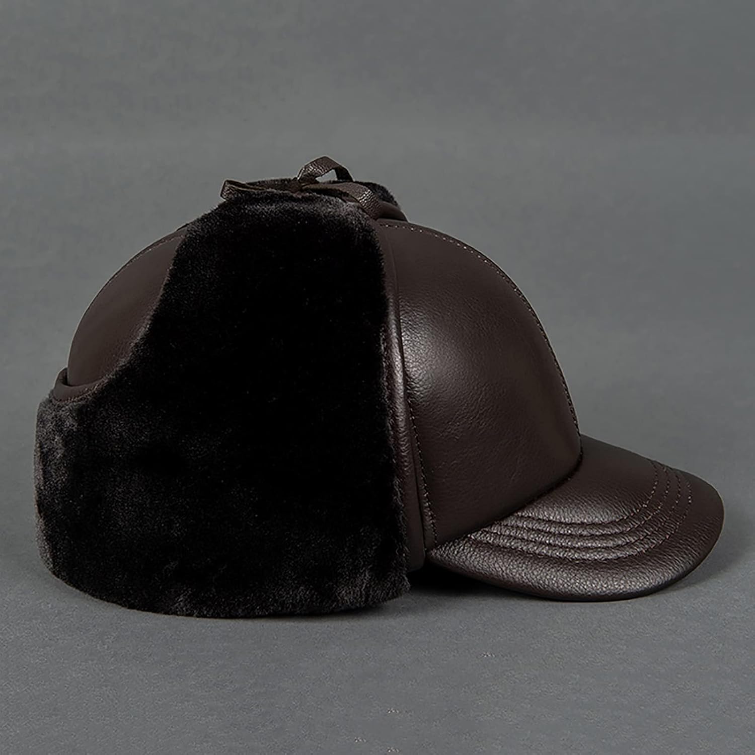 Winter Hats,Bomber Hat Unisex Aviator Cap Waterproof Leather Baseball Cap Winter Bomber Hat Keep Warm,Brown-7 1/4-7 3/8