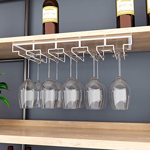 Yavso Porte-Verres Suspendu avec 5 Rails, Fer Support a Verre à Vin pour 10-15 Verres, 50 x 22.5 x 5.5cm, Blanc Cover