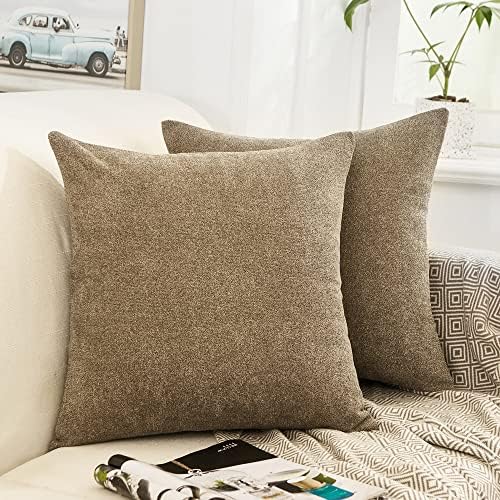 MERNETTE New Year/Christmas Decorations Thick Chenille Decorative Square Throw Pillow Cover Cushion Covers Pillowcase, Home Decor for Party/Xmas 20x20 Inch/50x50 cm, Burgundy, Set of 2