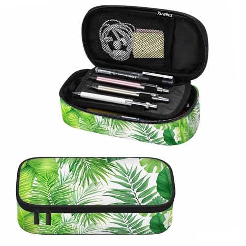 Image of Palm Leaves Pencil Case Green Tropical Plant Pencil Bag Pen Markers Pouch Holder Organizer for Boy Girl School Students