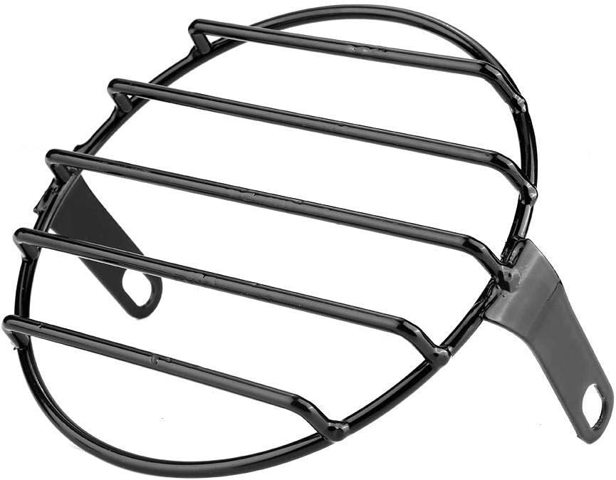 Qiilu Motorcycle Headlight Grill, 7.09inch Iron Retro Motorcycle Headlight Grill Round Cover Mask (Black)