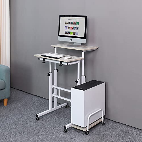 Emall Life Adjustable Standing Computer Desk, Standing Adjustable Laptop Cart with Wheels for Home Office Workstation (White Maple) Emall Life Adjustable Standing Computer Desk, Standing Adjustable Laptop Cart with Wheels for Home Office Workstation (White Maple)