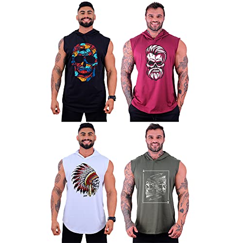 Kit 4 Regatas Machão Com Touca Longline Masculina MXD Conceito Cores Lisas Academia Treino Musculaçã