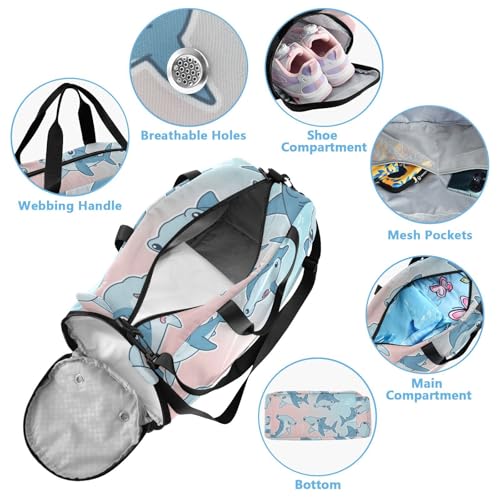 Cartoon Hammerhead Sharks Travel Duffle Bag for Kids Water Resistant Sport Gym Bags for Girls Boys Sleepover Weekender Overnight Tote4