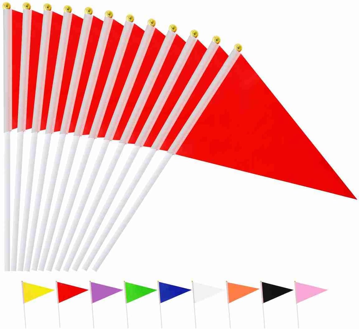 25Pack Solid Red Pennant Stick Flag Small Mini Triangle Blank DIY Graffiti Hand Held Flags Decorations 5x8 Inch