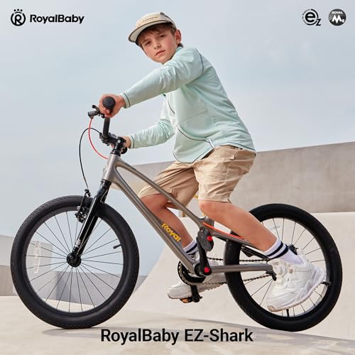 Image of RoyalBaby EZ-Shark Ultra-Light 16 Inch Kids Bike Beginners Learning Bicycle Lightweight Alloy Boys Girls Ages 4+ Years, Grey