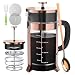 French Press Coffee Maker with 4 Filters, Durable 304 Grade Stainless Steel Heat Resistant Borosilicate Glass Tea Maker (8 cups, 34 oz), Copper