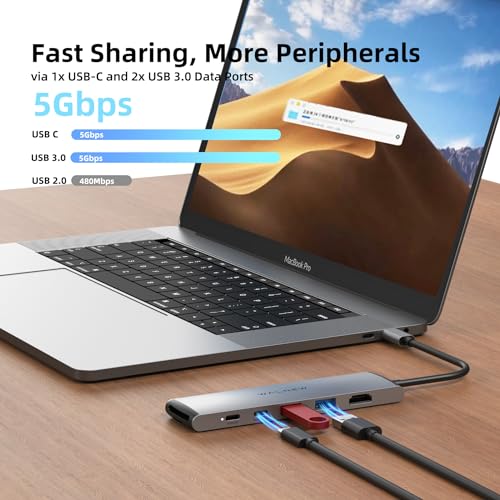 USB C Hub, WALNEW 7 in 1 USB-C Docking Station with 4K HDMI,100W PD, 3 5Gbps Data Ports(1 USBC & 2 USB 3.0),TF/SD Card Reader, USB Hub for Laptop, MacBook Pro/Air/Mac/Dell/HP/ASUS/Acer/Steam Deck - Thumbnail 3