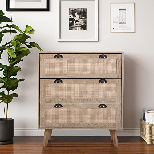 Sophia & William Storage Cabinet With Rattan Drawers And Pine Wood Legs, 3 Drawer Storage Chest For Living Room Bedroom #TOP5