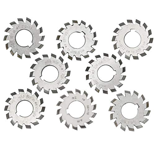 Gears Mill Cutters, High Speed Steel 8Pcs Gear Cutter 20° for Milling