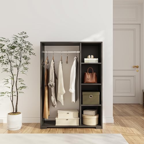 [En.Casa] Armadietto Aperto Per Guardaroba Mobile Basso Con Scomparti E Barra Porta Abiti Stand Appendiabiti 123 X 90 X 30 Cm Antracite - 2