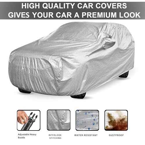 Image of Auto Hub Car Cover Compatible with Maruti Dzire (Model : 2024-Till Date) with Mirror Pocket, Soft Cotton Lining, Dzire Car Cover Waterproof - Metallic Silver
