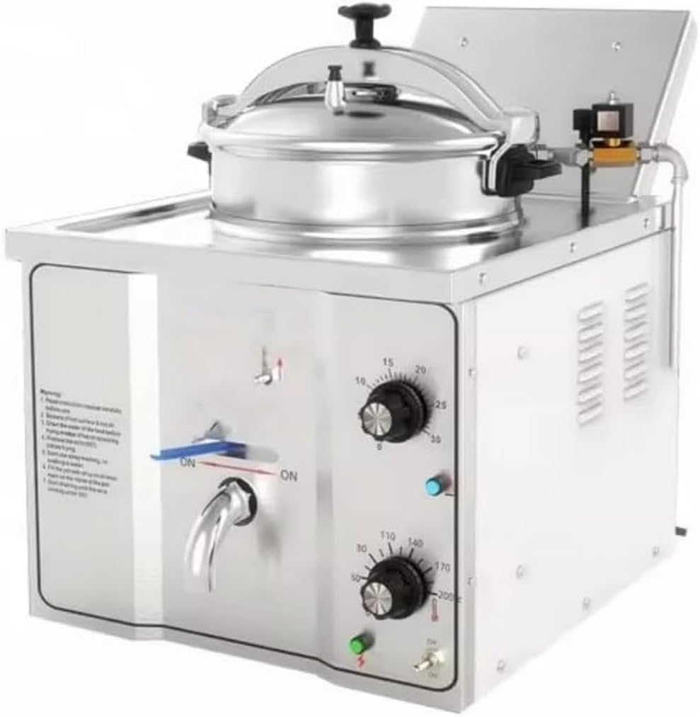Commercial electric fryer, 16L 3000W Stainless Steel Pressure Fried Chicken Pot, With 50-200℃ adjustment, 30 minutes timer, Fried chicken stove for French fries, fried dough sticks, chicken steak