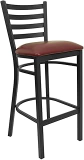 Flash Furniture HERCULES Series Black Ladder Back Metal Restaurant Barstool - Burgundy Vinyl Seat