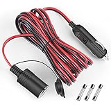 🚗【APLICABILIDAD】Cable alargador para encendedor de cigarrillos de 12/24 voltios de 4,6 m de largo con fusible de 15 A incorporado y 2 fusibles adicionales para garantizar la seguridad. URAQT Cable Alargador de Corriente, adecuado para todos los productos electrónicos de su automóvil.