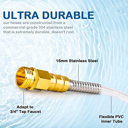 Fangfarm 304 Stainless Steel Metal Garden Hose With Brass Fittings, Heavy Duty Water Hose, Kink Free And Flexible, Crush Resistant, Puncture Resistant (Stainless Steel Hose, 15Ft) #TOP5