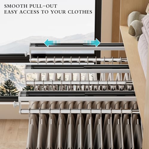2 Pack Pull Out Closet Rod, 13.7inch Heavy Duty Pants Rack, Adjustable Clothes Hanger Rail, Space Aluminum Valet Rod, Top Mounted Wardrobe Clothes Organizer, Closet Storage for Trousers Coats White - Thumbnail 4