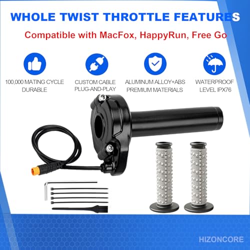 Image of Ebike Full Twist Throttle for Macfox, 3 Pin Surron Style Throttle Grip Kit 12V-72V Compatible with HappyRun Freego Heybike Electric Dirt Bike