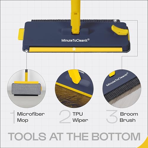 Image of MinuteToCleanIt 6-in-1 Floor Cleaning Kit - Microfiber Mop with Wiper, Jhadu, Scraper, Duster & Gap Brush - Wet & Dry Pocha Set with 360 Rotation, Stainless Steel Handle for Home, Kitchen, Bathroom