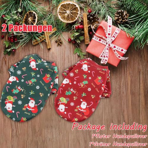 Fosoloni Weihnachtspullover für Hunde 2Stück - Hundepullover mit Katze, Warm für den Winter und Weihnachten