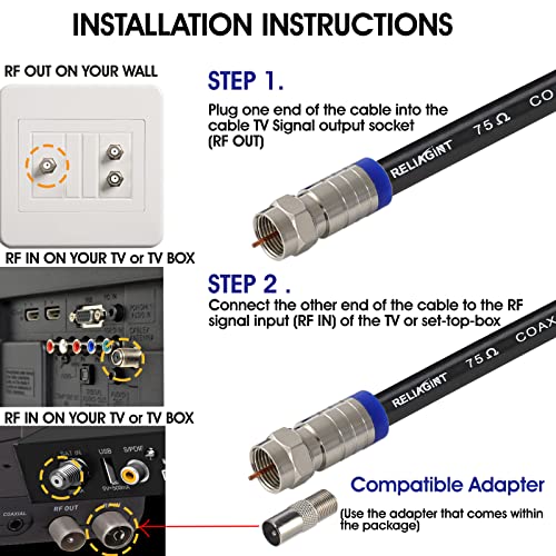 RELIAGINT RG6 TV Coaxial Cable 3m, 75 Ohm Copper Satellite & TV Aerial Cable with F Connectors & F81 Coupler, Waterproof - Image 3