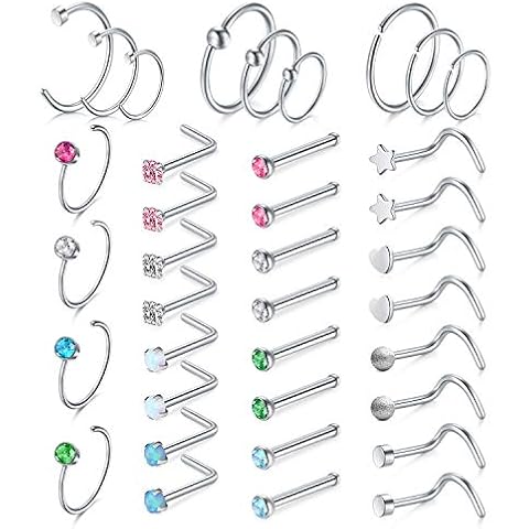 Rajnard Piercing Nariz Acero Quirúrgico 41pcs Cristal de Colores Cover