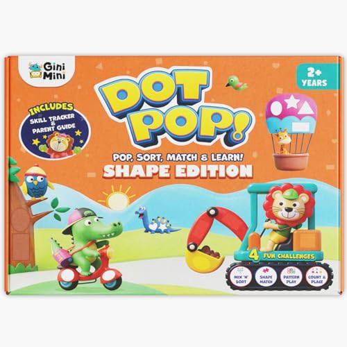 Image of GiniMini DOT POP! Activity Kit for Kids 2-5 | 150+ Elements | Colour, Counting, Sorting & Matching Games | Early Learning, Motor Skills | Reusable, Mess-Free & Screen-Free Fun (Shape POP)
