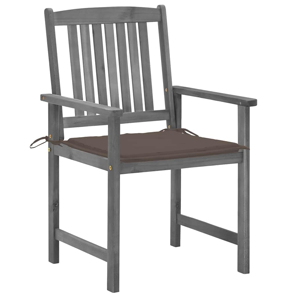 Set di 4 sedie da regista in legno di acacia con cuscini grigi, sedie da giardino robuste in legno di acacia massiccio, carico massimo 110 kg per seduta