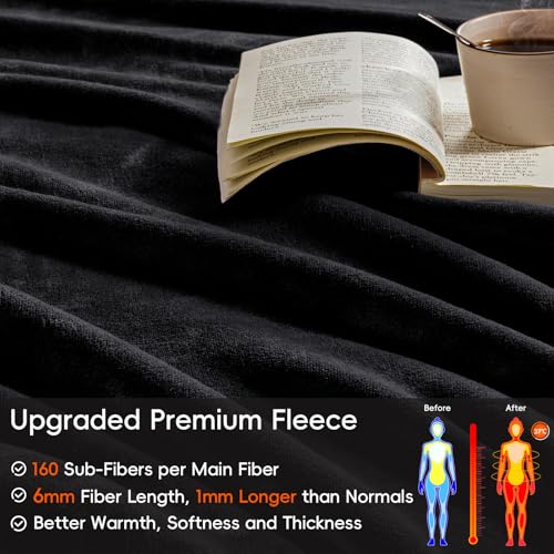 PHF Ultra Soft Fleece Blanket Single Size 130x150cm, No Shed No Pilling Luxury Plush Cozy Flannel 280GSM Lightweight Throw Blanket for Bed, Couch, Chair, Sofa Suitable for All Season, Black - Image 5