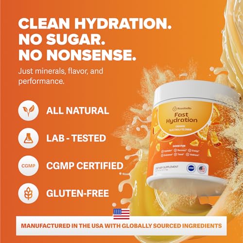 Image of Rosabella Electrolyte Drink Powder - Orange - Zero Sugar Hydration Supplement - Electrolytes with Sodium, Potassium, Magnesium, Calcium - Sports Drink Alternative - 30 Servings (6.1 oz)