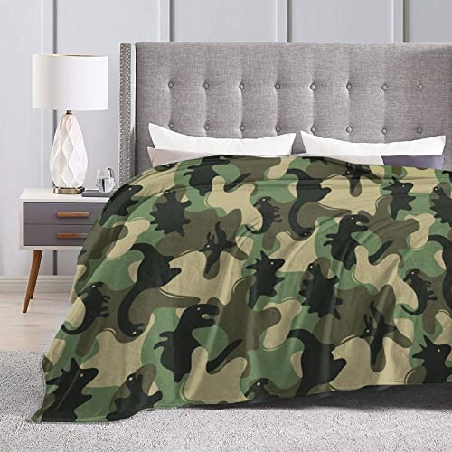 Abucaky Camouflage With Dinosaurs Fleece Throw Blanket Ultra Soft Cozy Army Camo Decorative Flannel Blanket For Home Bed Couch Chair Travel 50X40In #TOP5