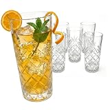 Relaxdays Vasos para Cubatas, Set de 6, 300 ml, Vidrio Tallado, Aptos para Lavavajillas, Coctelería, Transparentes