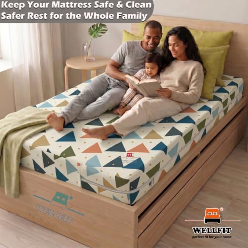 Image of WELLFIT Premium Glace Cotton 300 TC Mattress Cover /Protector for Single Size Bed with Zip /Chain /3x6 ft / 36x72x6 inch