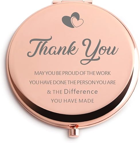 Thank You Inspirational Farewell Gifts for Coworkers Women Rose Gold Compact Cute for Purse Travel Folding Hand Mirror Retirement Birthday Christmas
