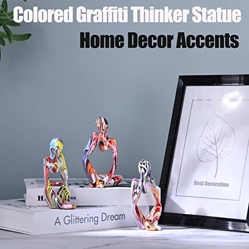 3 Piece Abstract Graffiti Thinker Statues And Sculptures, Colorful Mini The Thinker Figurine Ornaments, Minimalist Art Bookshelf Coffee Table Home Office Desk Tabletop Living Room Decor Figurine #TOP6