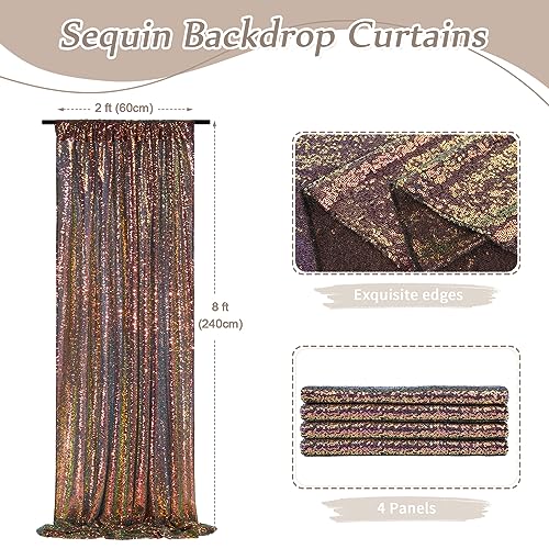 Image of Sparkly Sequin Backdrop Curtains 4 Pcs 2ftx8ft Black Gold Birthday Party Backdrop Sequence Sequin Drapes Fabric