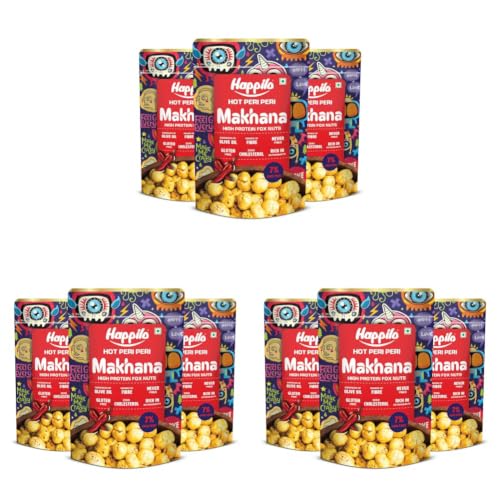 Image of Happilo Premium Super Snack Makhana Peri Peri 55g (Pack of 9) | Roasted Foxnuts, Phool Makhana | Healthy Snacks | Low Calorie, Vegan & Spicy