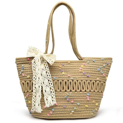 Pahajim Bolso Tote Bag Bolso de Mano de Mujer Bolsos Trenzado con Cuerda de Algodón Bolsos Bandolera con Cremallera para Verano Playa Vacaciones Pahajim Bolso Tote Bag Bolso de Mano de Mujer Bolsos Trenzado con Cuerda de Algodón Bolsos Bandolera con Cremallera para Verano Playa Vacaciones