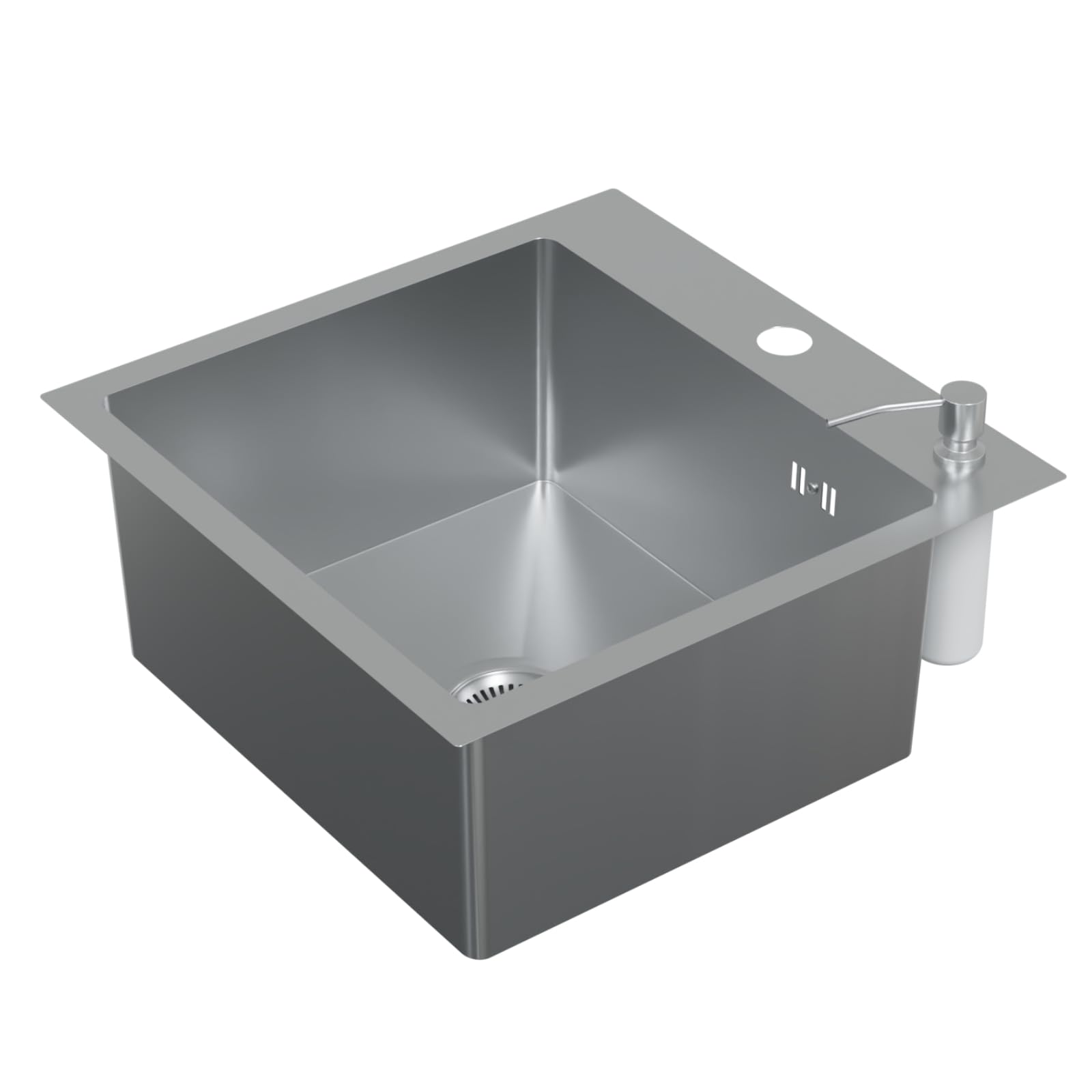HAGO24 | Einbauspüle 45x45cm | Silber | Edelstahl Küchenspüle | Spülbecken eckig | Ablaufgarnitur | Schallschutz | Seifenspender | Hygienisch |