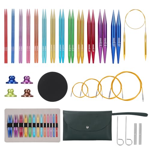 liomey Interchangeable Circular Knitting Needles Set - 13 Pairs (3mm-10mm) with 4 Flexible Cables, Aluminum Needle, Ergonomic Design for Beginners and Advanced Knitters, Color