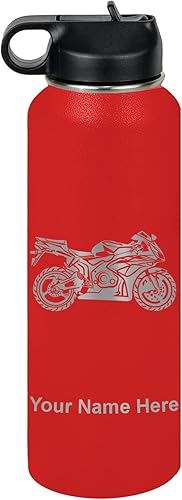 Miniatura 11 de LaserGram Botella de agua personalizada, bicicleta deportiva, acero inoxidable de doble pared aislada al vacío con popote superior, regalo grabado