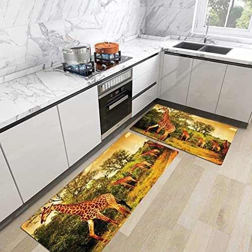 2stk Küchenteppich Waschbar rutschfest Küchenmatte,Giraffe Wildlife African Safari von, Giraffe...