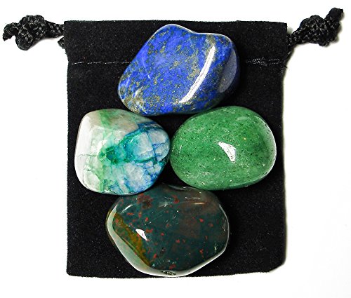 The Magic Is In You Leukemia Fighter Tumbled Crystal Healing Set with Pouch & Description Card - Aventurine, Bloodstone, Lapis Lazuli, and Quantum Quattro