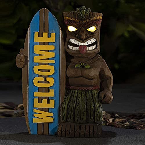 WINBST Tiki Statue, Solar Powered LED Garden Light with Welcome Surfboard Tropical for Outdoor Garden Decoration 5 × 10 × 15cm - Image 4
