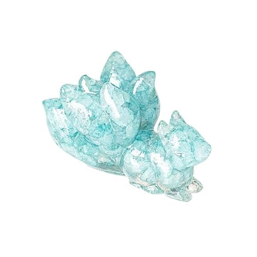 HUFFA Nine-Tailed Fox Figurine | Crystal Resin Fox with Natural Crystal Stone for Home and Office Decoration