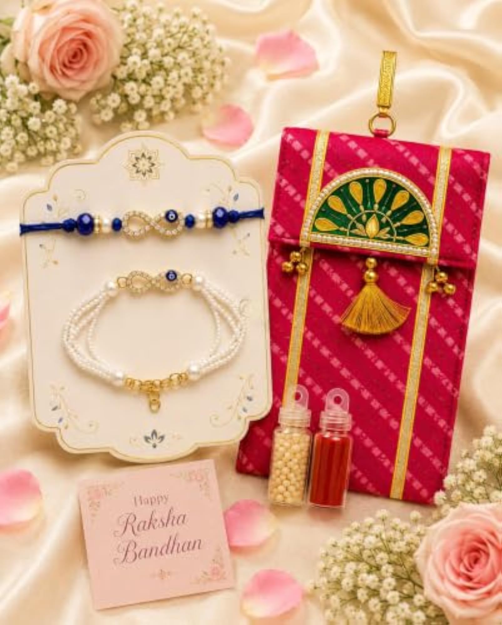 Rakhi Hamper for Brother with Leheriya Ethnic Mobile Pouch